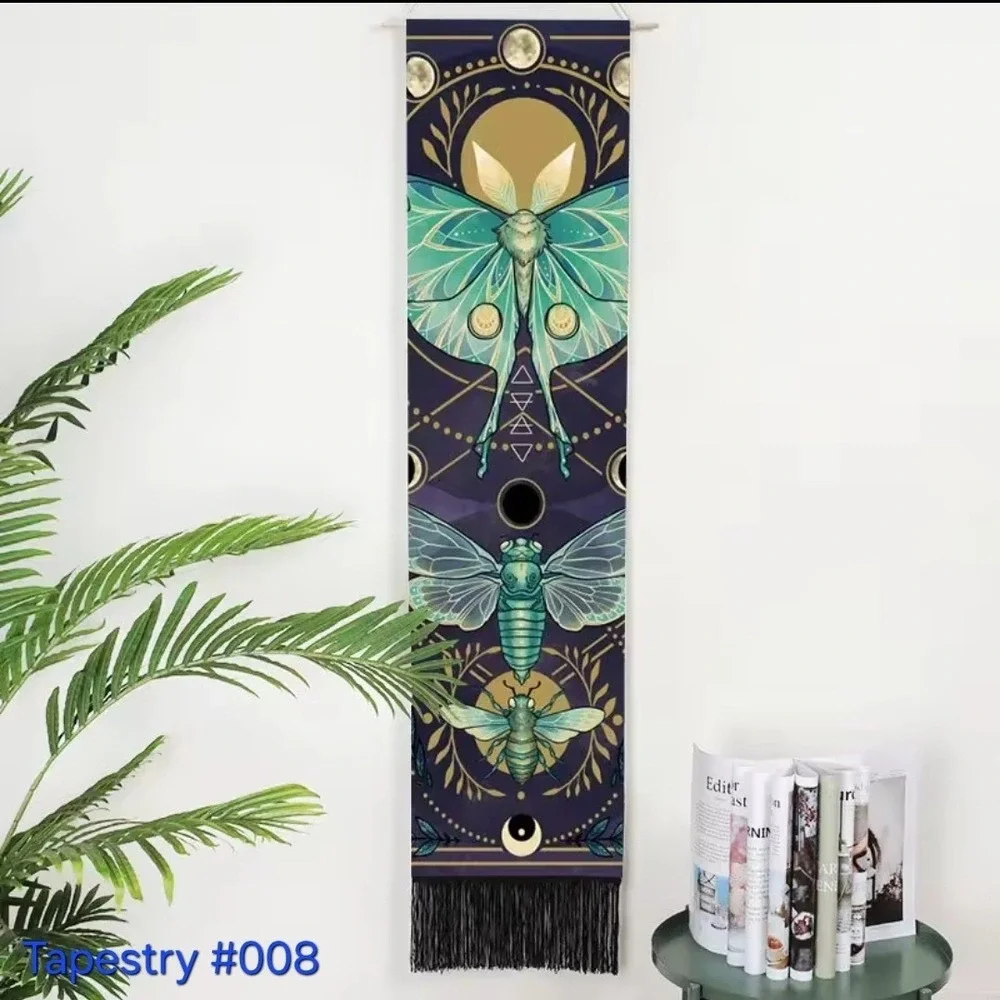 Moth Cicada Bee Tapestry Wall Hanging Art Moon‎ Phases Celestial Decor